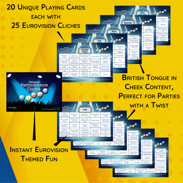 Funny Cliche Eurovision Bingo Party Game for Song Contest