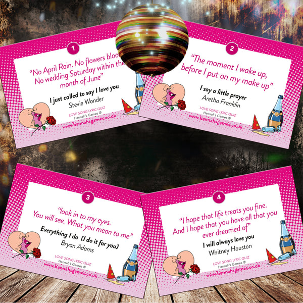 Love Song Lyric Quiz Hen Party Game & Girls Night Out