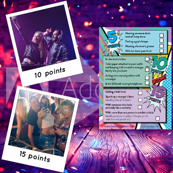 Selfie Hen Party Scavenger Hunt Challenge Game Cards - Hen Party Games Photo Challenges & Dares