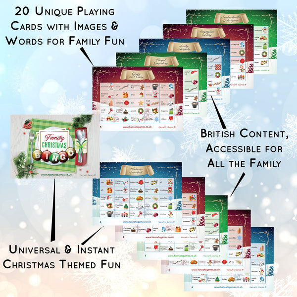 Christmas Bingo Game for Kids & Families - 20 Festive Games Cards - Hannah's Games