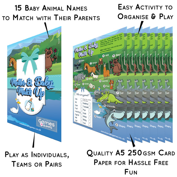 Baby Shower Animal Game Quiz - 10 sheets Name the Baby Animal Baby Shower Games Match Up
