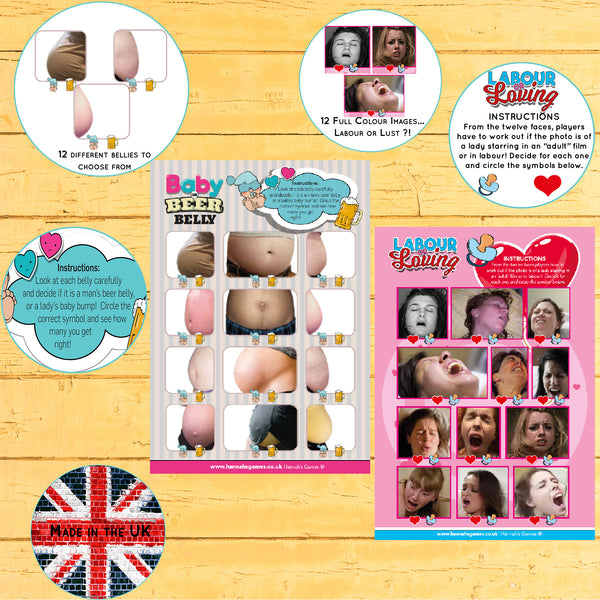 Beer Belly or Pregnant Belly Game AND Labour or Lust Baby Shower Game **SAVER PACK**