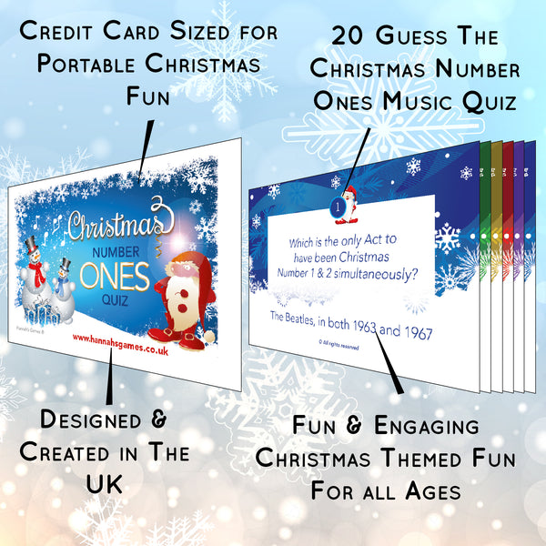 Xmas Number Ones Christmas Music Quiz - Xmas Song Trivia Games Cards